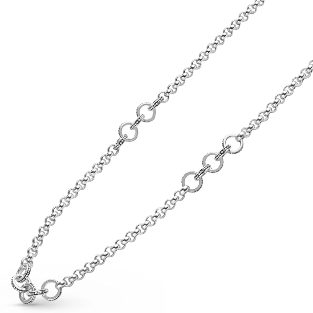 Lagos Signature Caviar Silver Ring Link Station Necklace