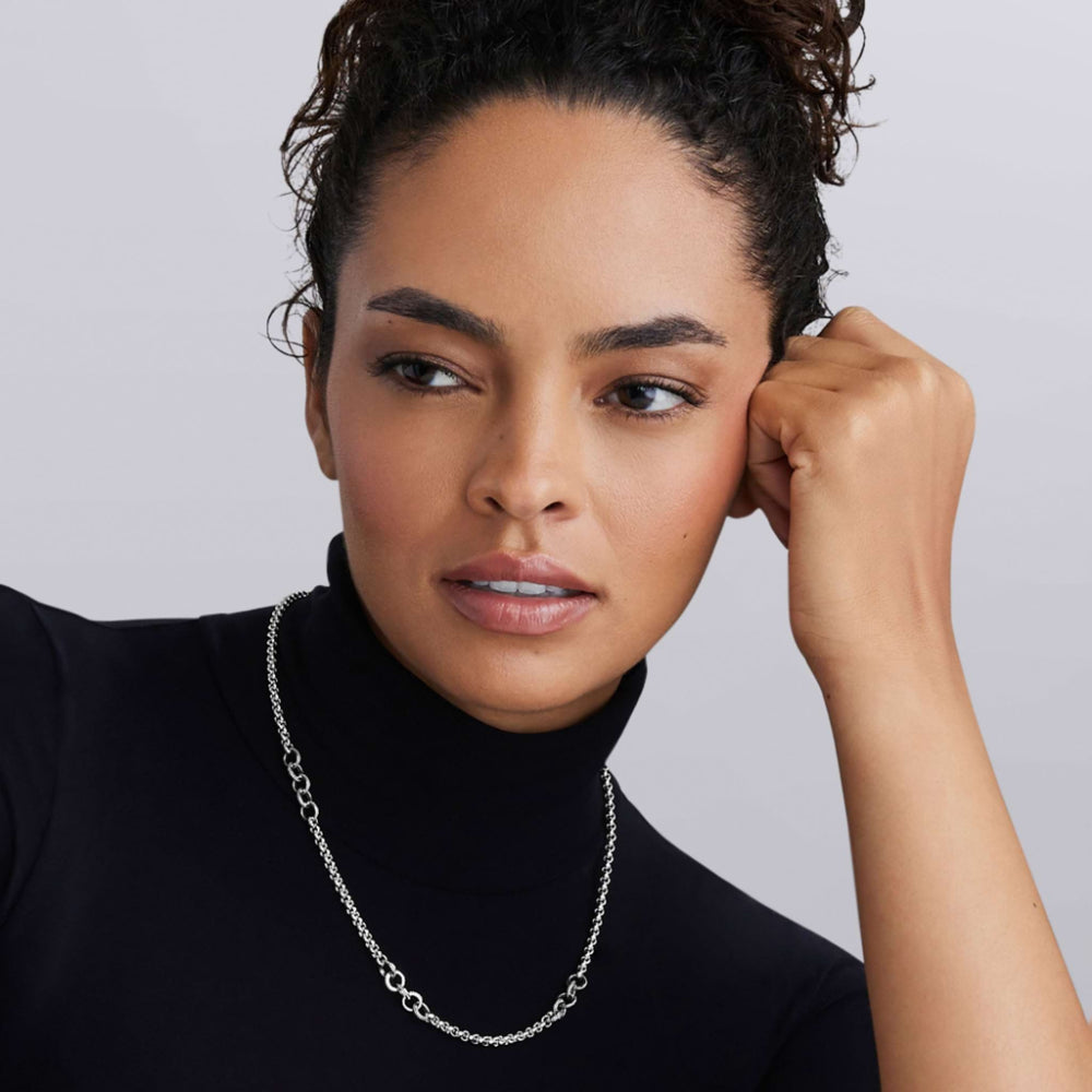 Lagos Signature Caviar Silver Ring Link Station Necklace