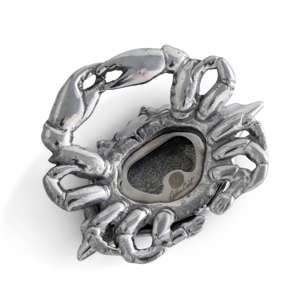 A silver-toned metal lobster-shaped bottle opener on a clean white background.