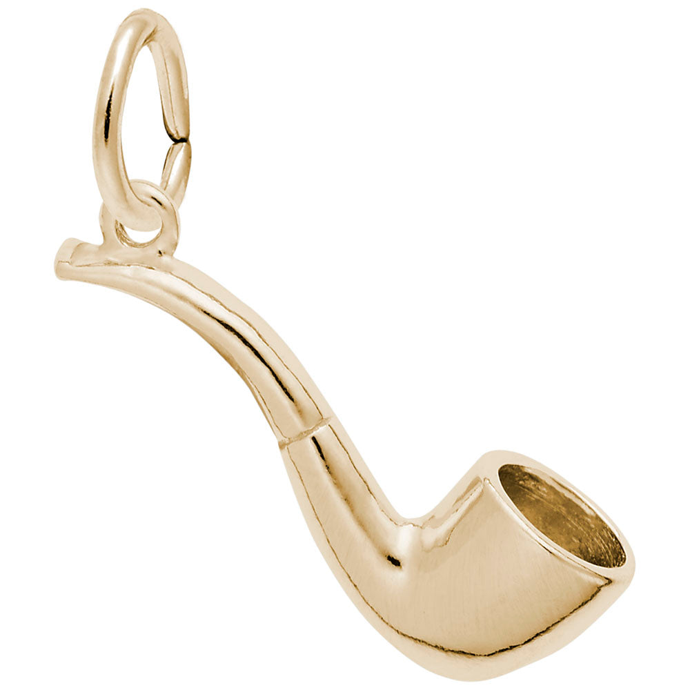 Gold pipe charm on a white background