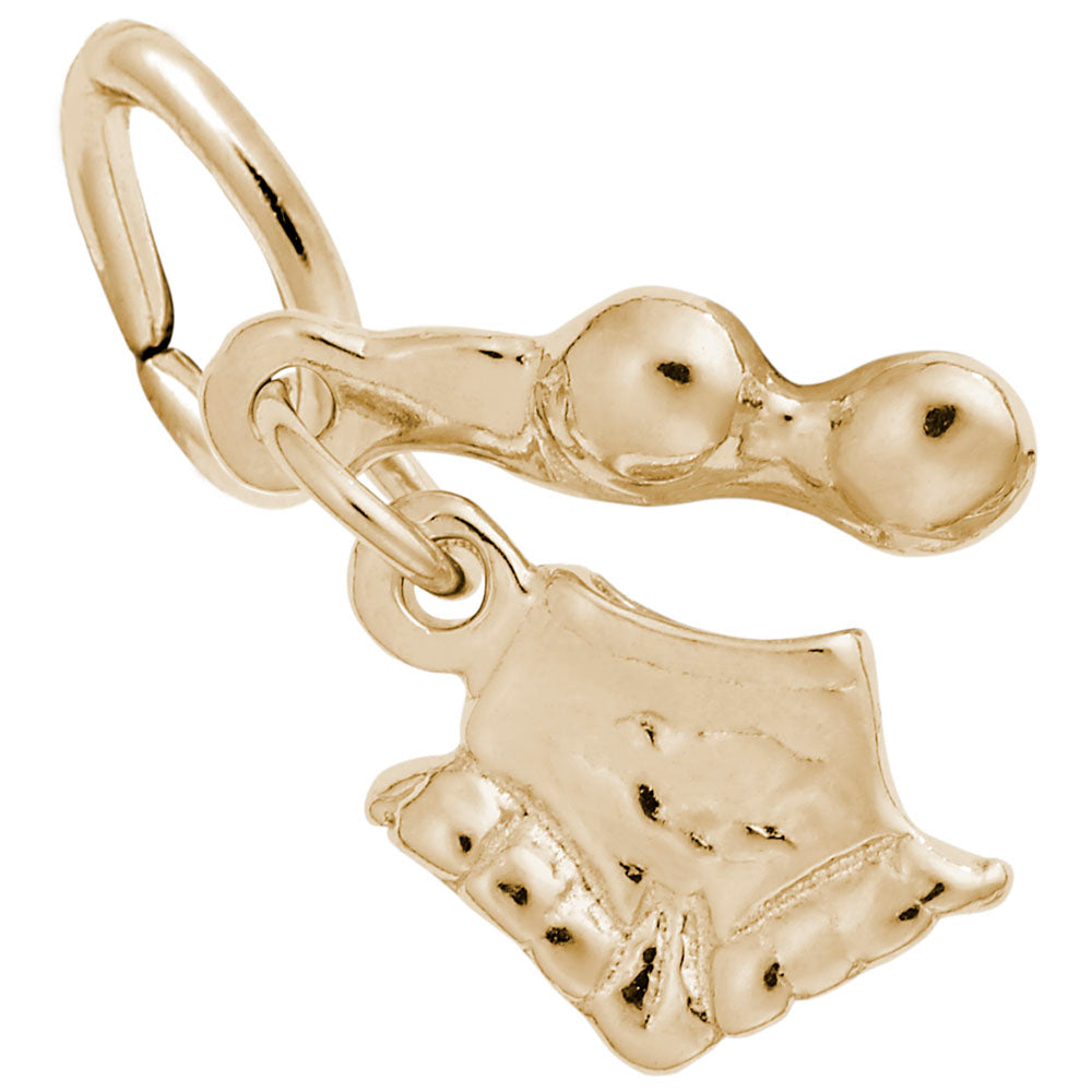 Gold bikini charm on a white background