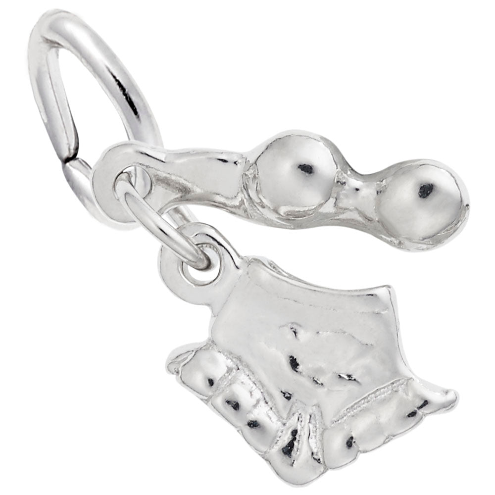 Silver bikini charm on a white background