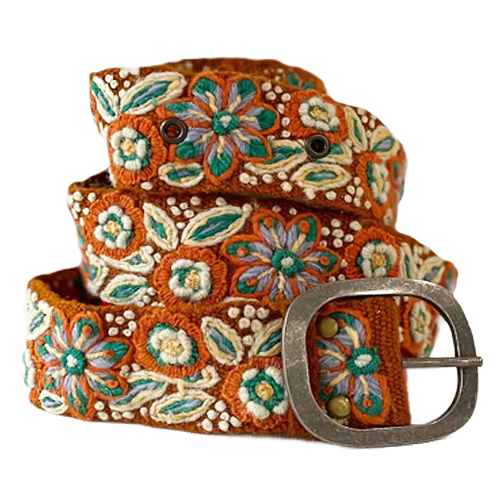 Decorative belt with floral patterns on a white background