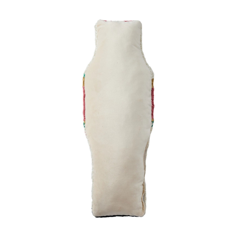 Beige pillow with colorful accents on a white background