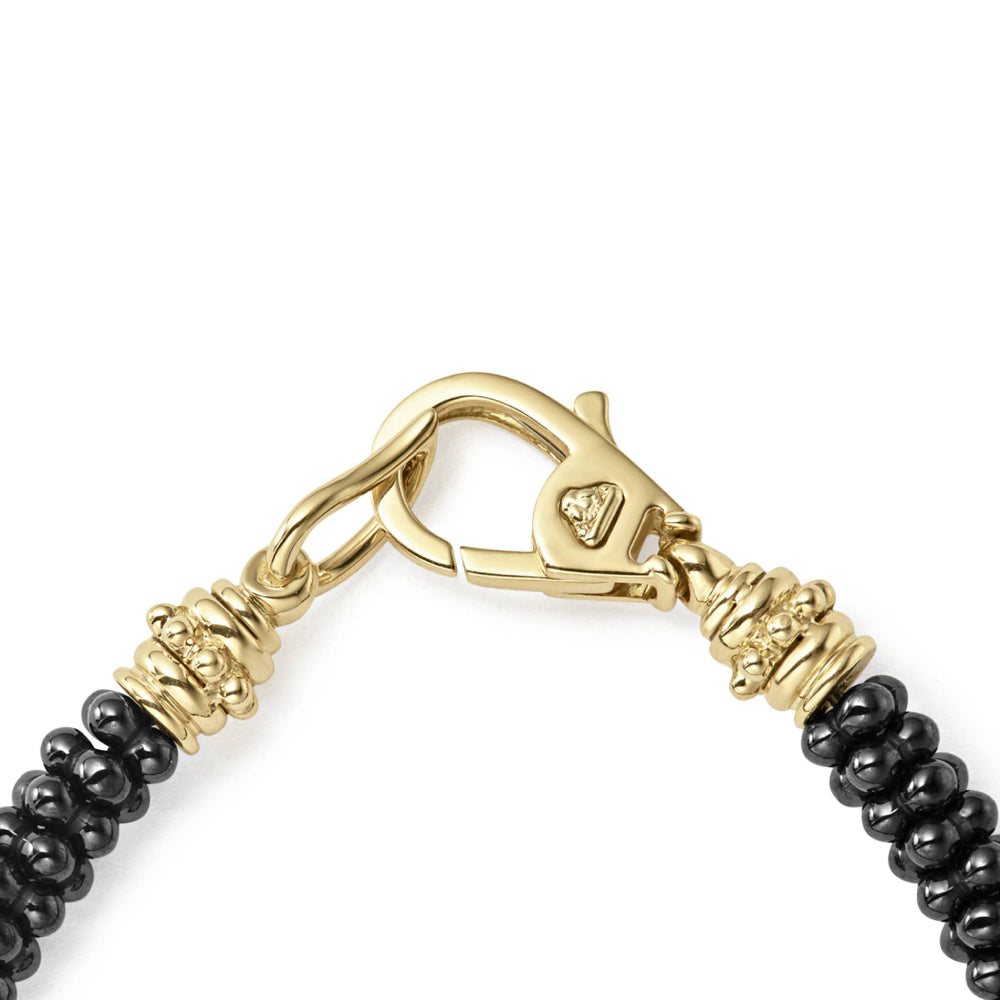 Lagos Black Caviar 18k Gold Small Station Ceramic Beaded Bracelet, 5mm