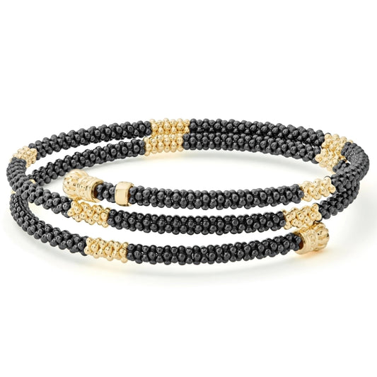 Lagos 18k Gold Black Caviar Small Station Ceramic Wrap Bracelet, 3mm