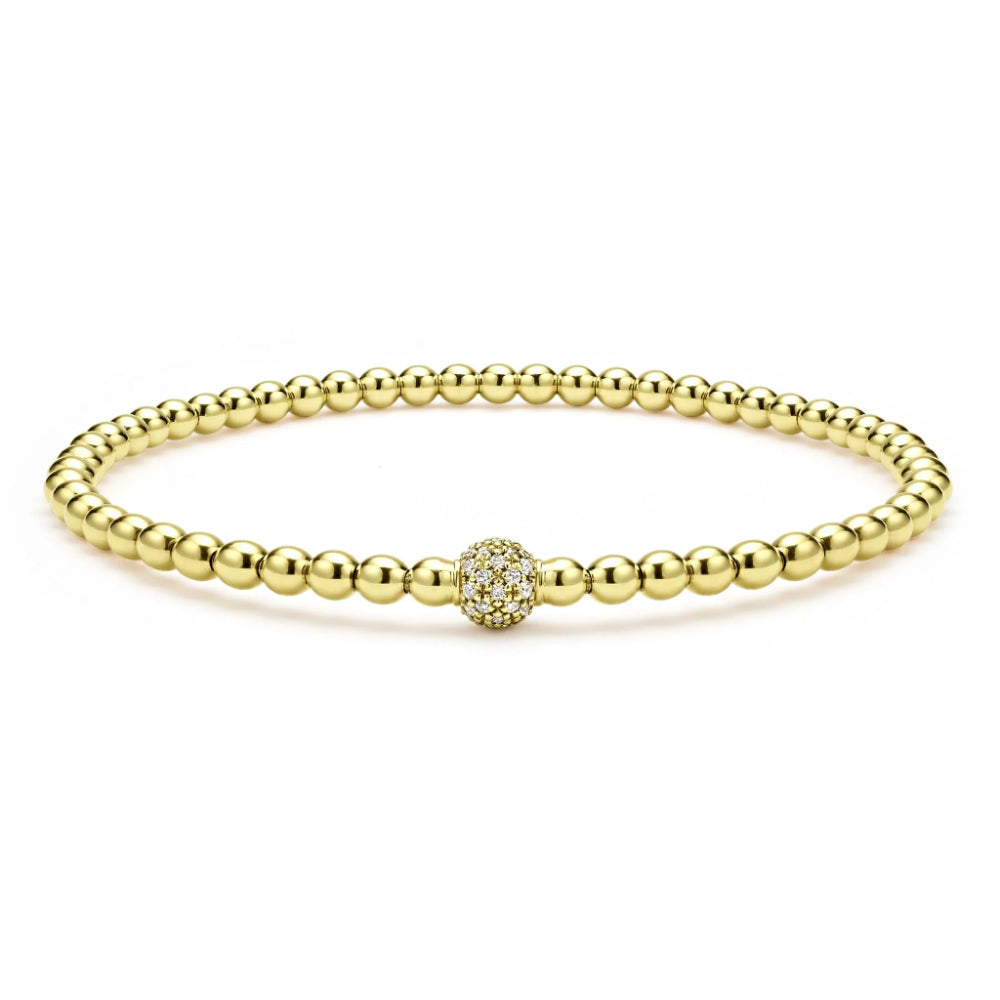 Lagos 18k Caviar Gold and Diamond Bead Bracelet, 3mm