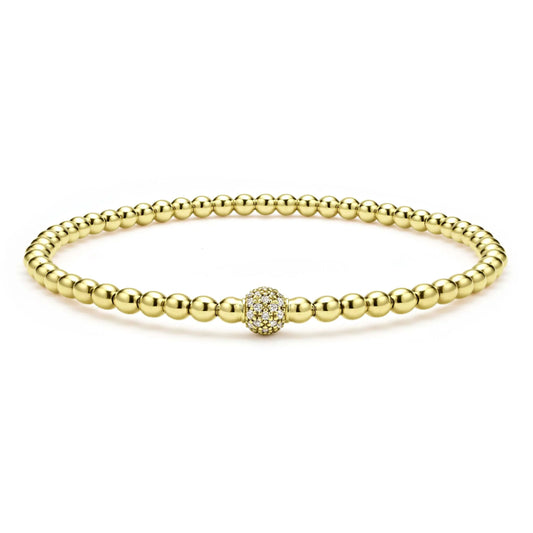 Lagos 18k Caviar Gold and Diamond Bead Bracelet, 3mm