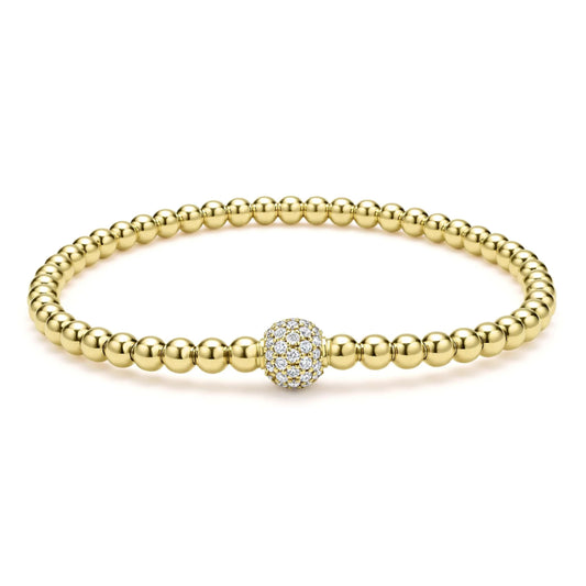 Lagos 18k Caviar Gold and Diamond Bead Bracelet, 4mm