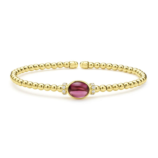 Lagos Caviar Gold 18k Gold and Rhodolite Garnet Beaded Diamond Cuff Bracelet