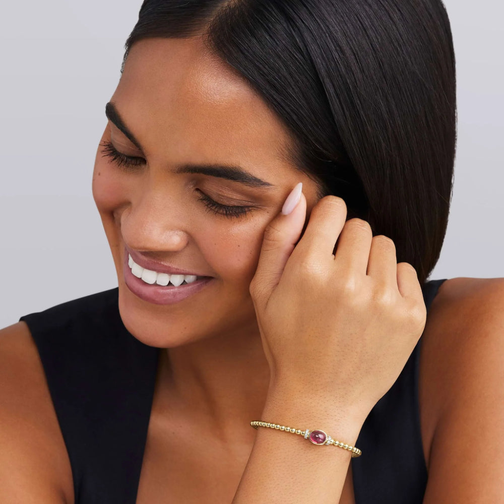 Lagos Caviar Gold 18k Gold and Rhodolite Garnet Beaded Diamond Cuff Bracelet