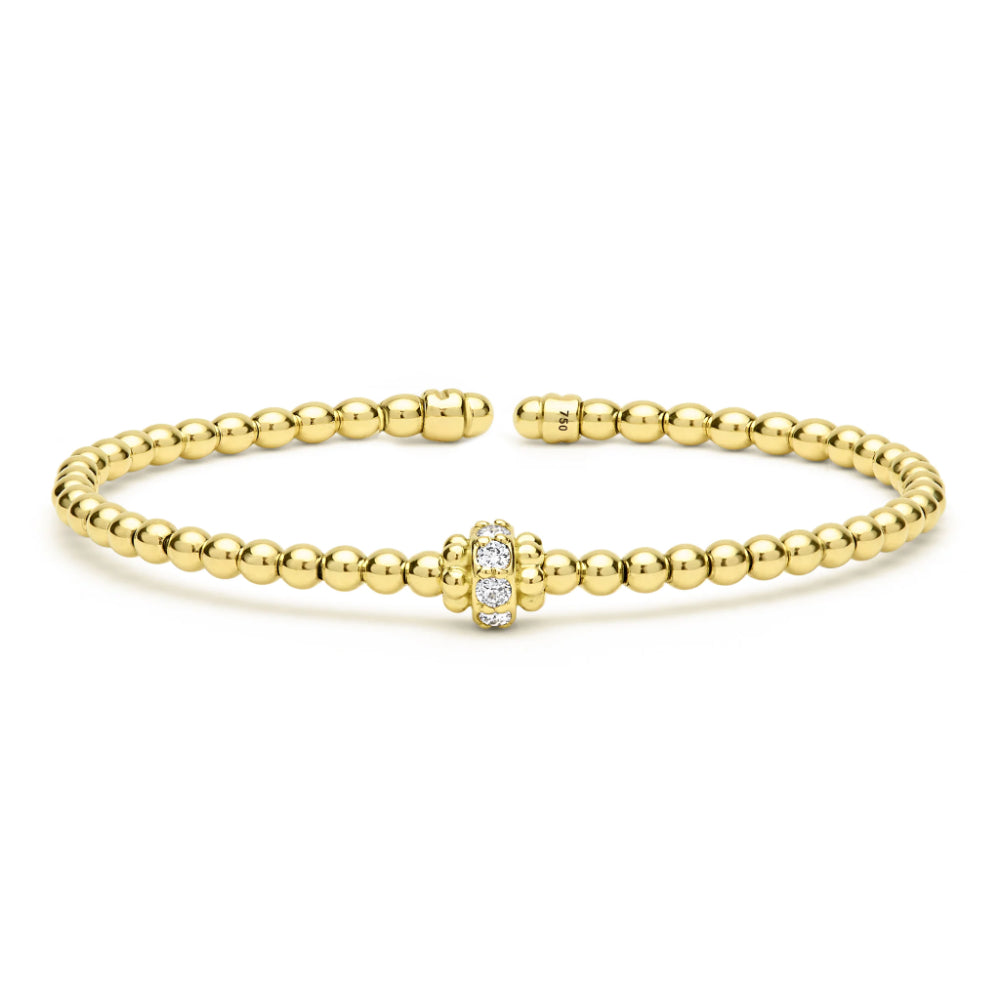 Lagos Caviar Gold 18k Gold Caviar Beaded Diamond Rondelle Cuff Bracelet