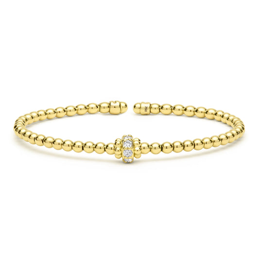 Lagos Caviar Gold 18k Gold Caviar Beaded Diamond Rondelle Cuff Bracelet