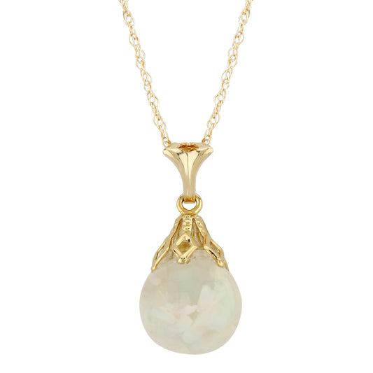 14k Gold Floating Opal Pendant Necklace