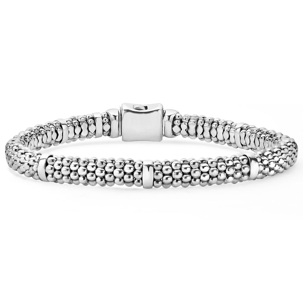 Lagos Signature Caviar Sterling Silver Station Caviar Bracelet, 6mm