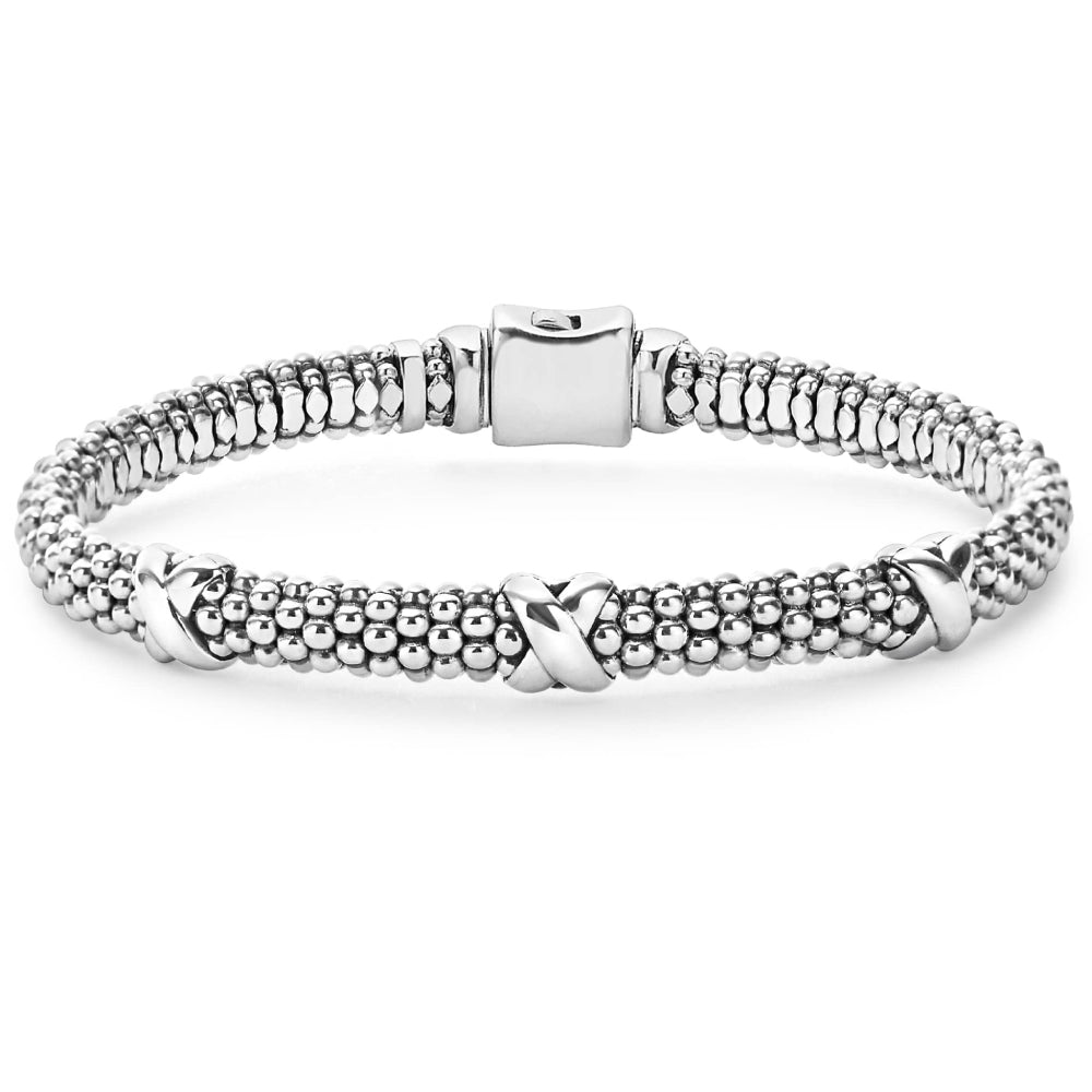 Lagos Embrace Sterling Silver Three Station 'X' Caviar Bracelet