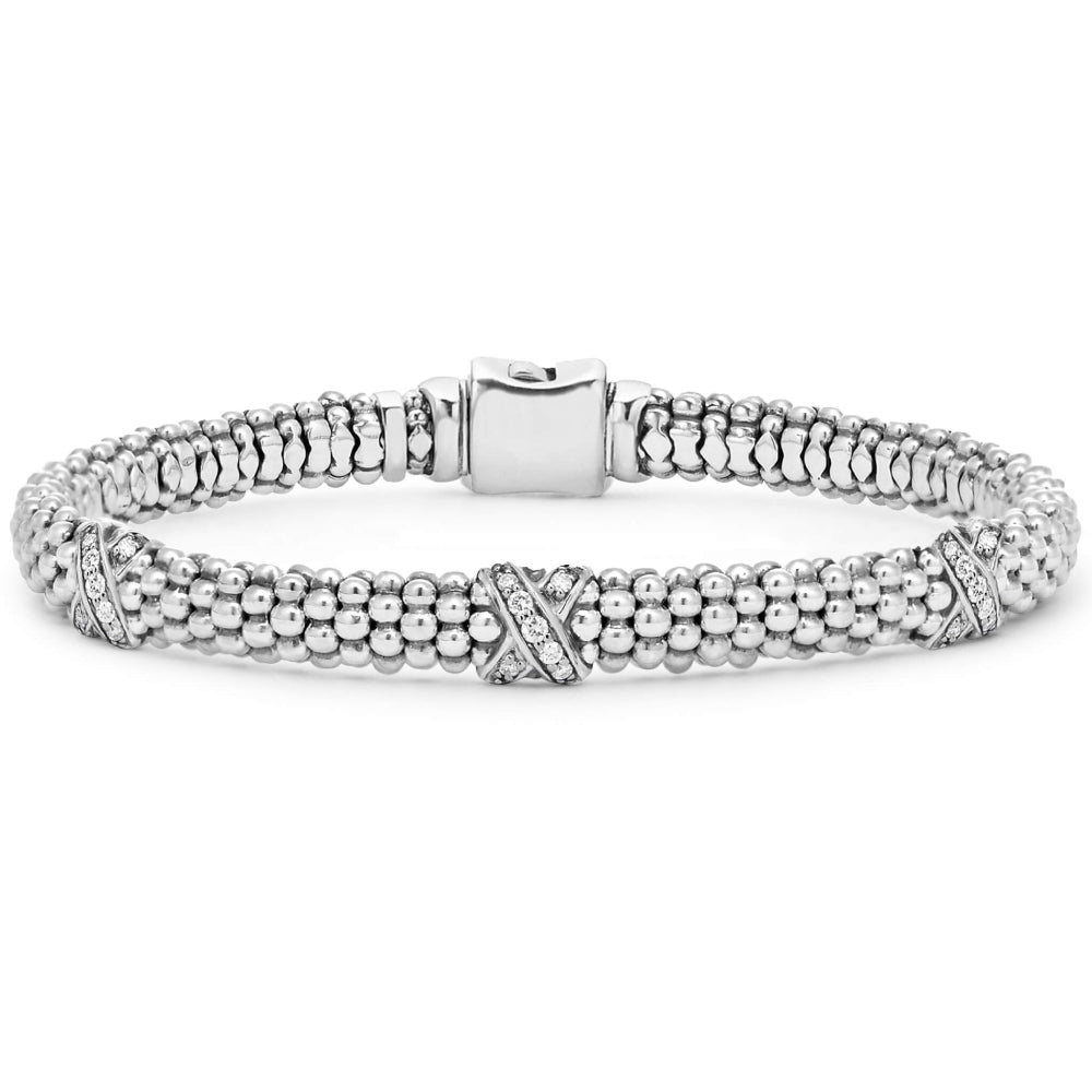 Lagos Lux Sterling Silver Three Station X Diamond Bracelet