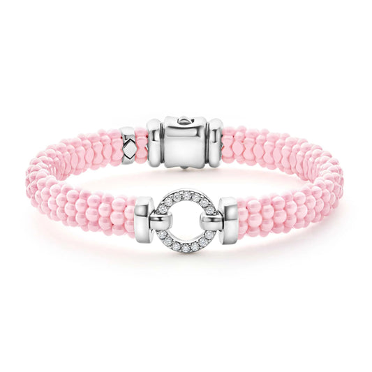 Lagos Pink Caviar Ceramic Diamond Circle Bracelet, 9mm