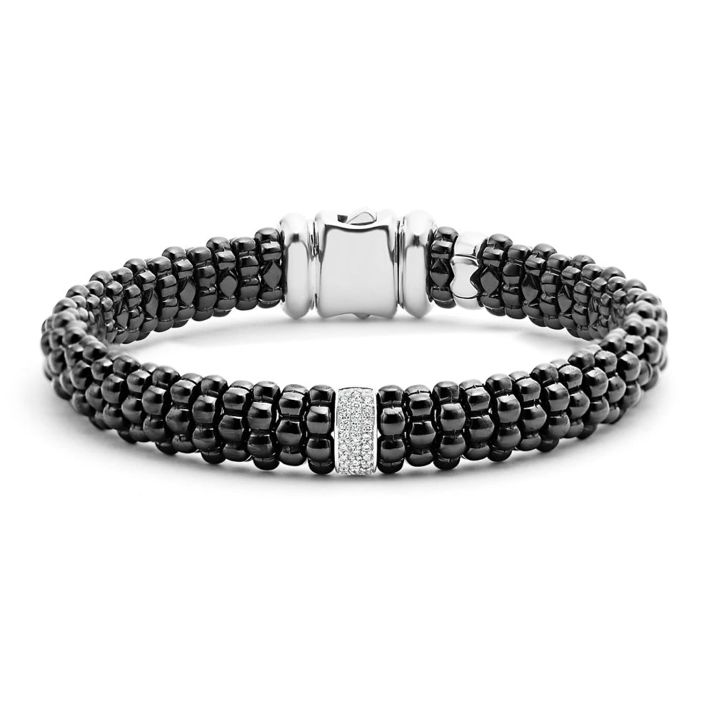 LAGOS Silver Black Caviar Single Station Ceramic Diamond Bracelet