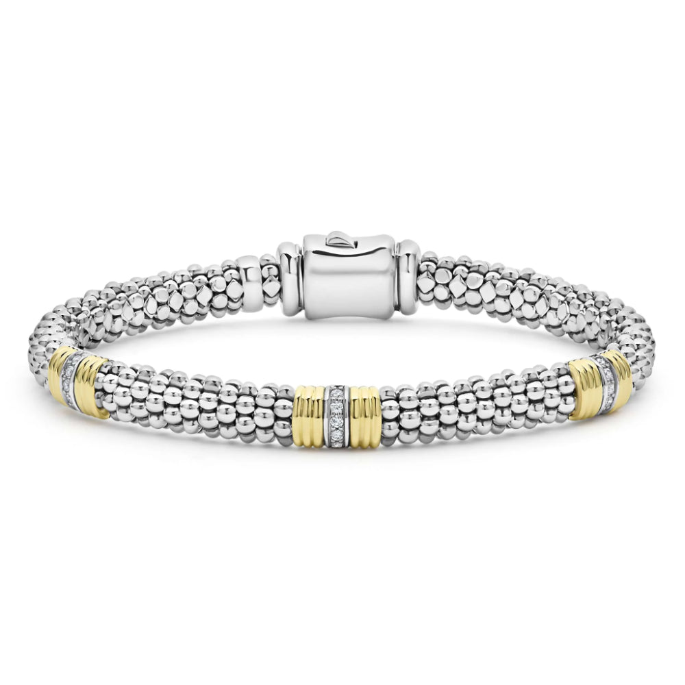 Lagos Signature Caviar Triple Diamond Station Caviar Bracelet, 6mm