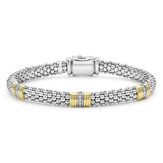 Lagos Signature Caviar Triple Diamond Station Caviar Bracelet, 6mm