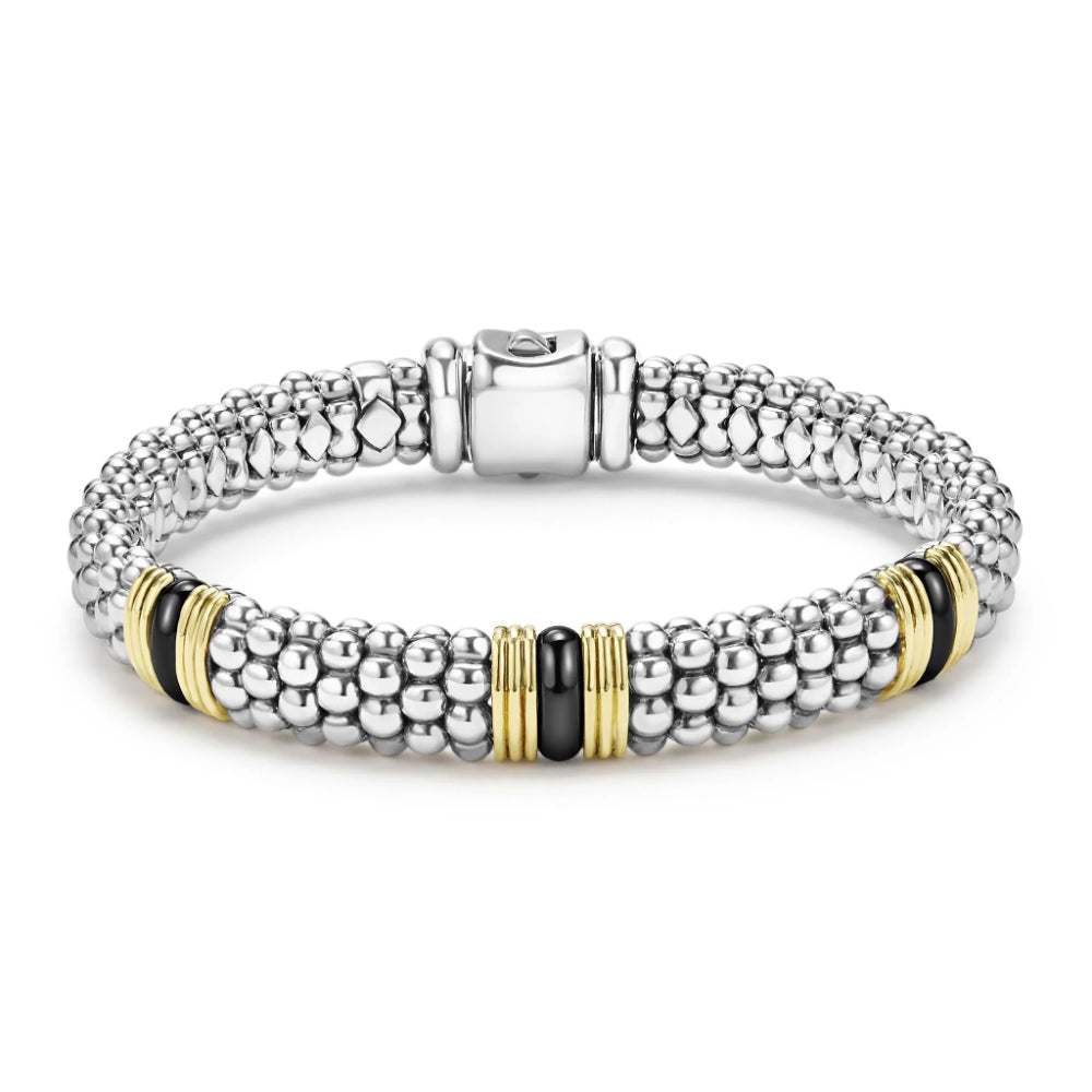 Lagos Black Caviar Two-Tone Black Ceramic Station Bracelet, 9mm