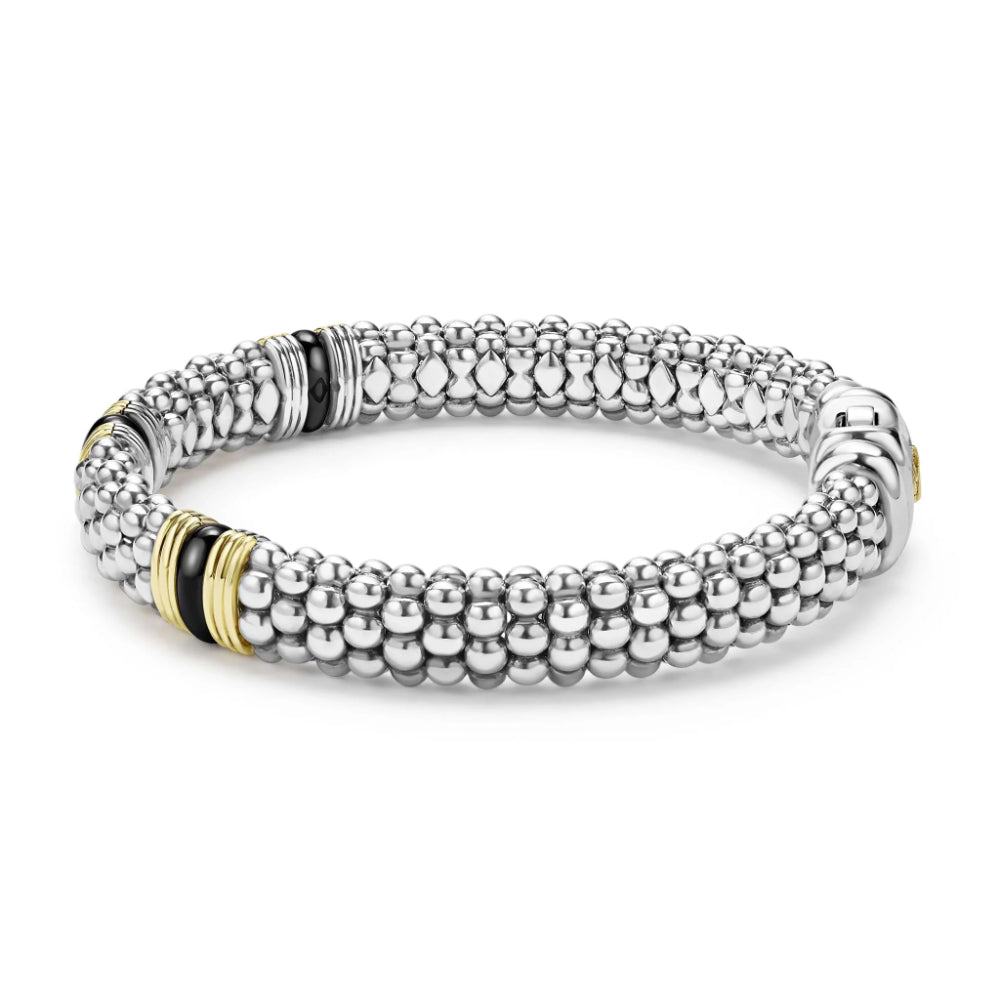 Lagos Black Caviar Two-Tone Black Ceramic Station Bracelet, 9mm