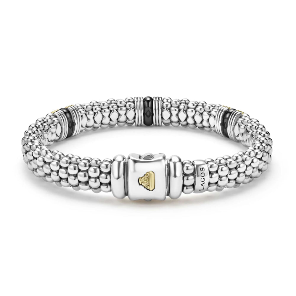 Lagos Black Caviar Two-Tone Black Ceramic Station Bracelet, 9mm