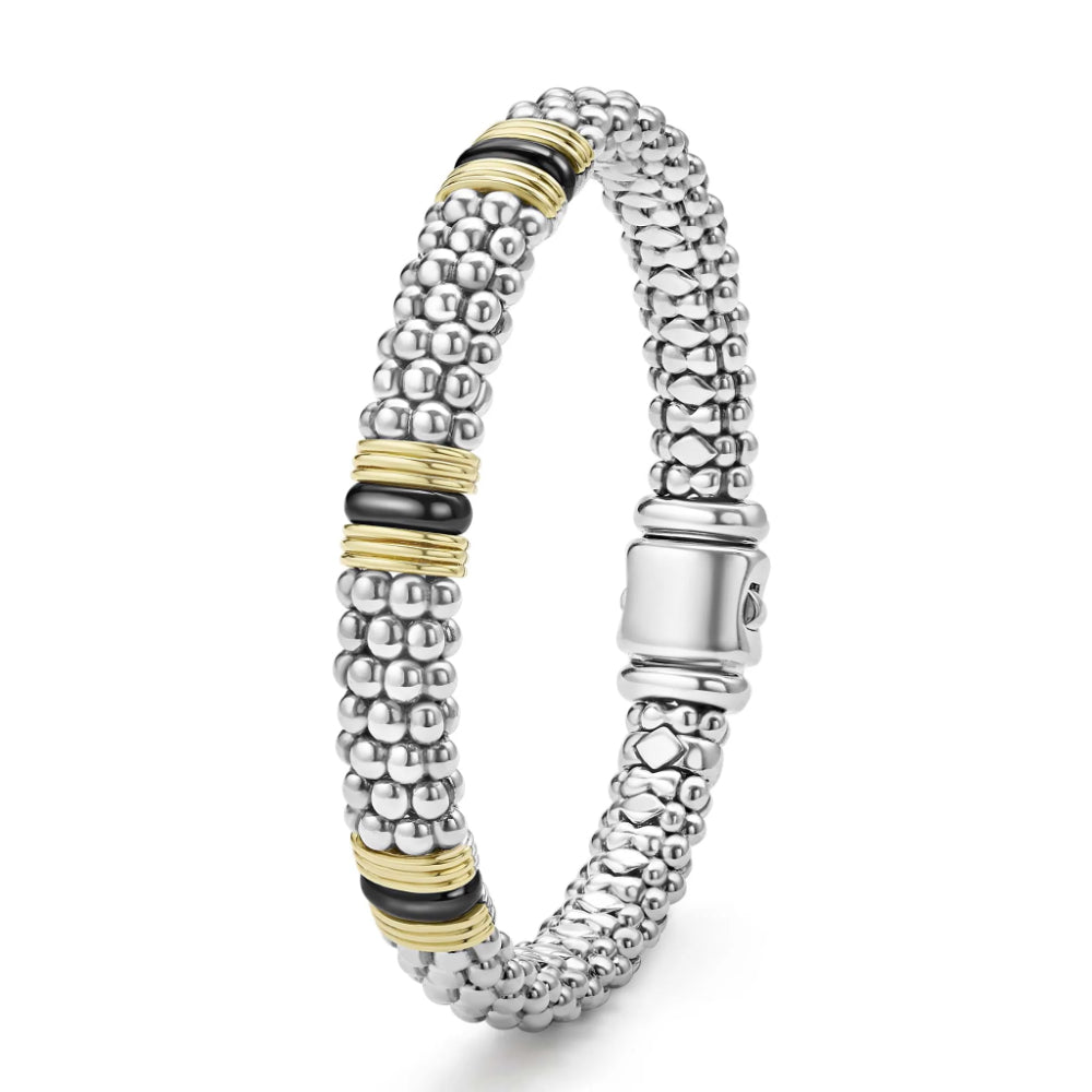 Lagos Black Caviar Two-Tone Black Ceramic Station Bracelet, 9mm