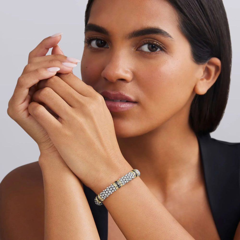 Lagos Black Caviar Two-Tone Black Ceramic Station Bracelet, 9mm