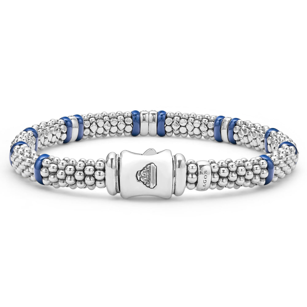 LAGOS Silver Ultramarine Blue Caviar Four Station Diamond Bracelet