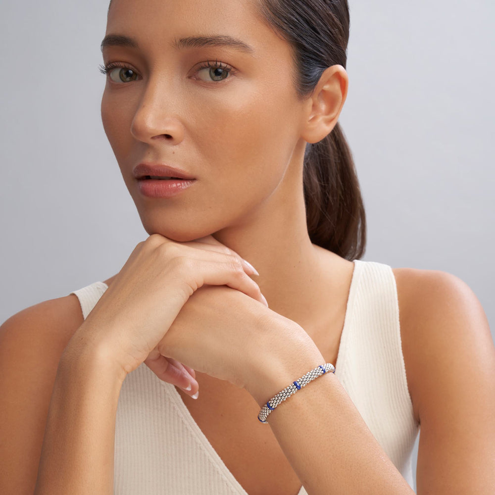 Lagos Sterling Silver 7 Station Ultramarine Ceramic Bracelet, 6mm