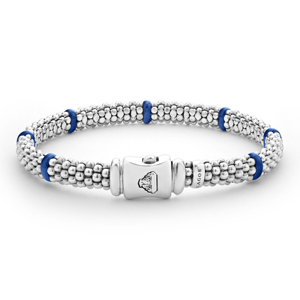 Lagos Sterling Silver 7 Station Ultramarine Ceramic Bracelet, 6mm
