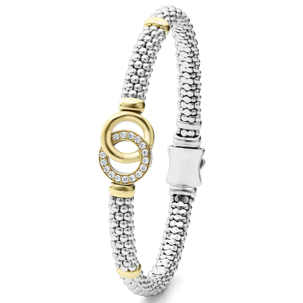 Lagos Two-Tone Interlocking Diamond Caviar Bracelet, 6mm