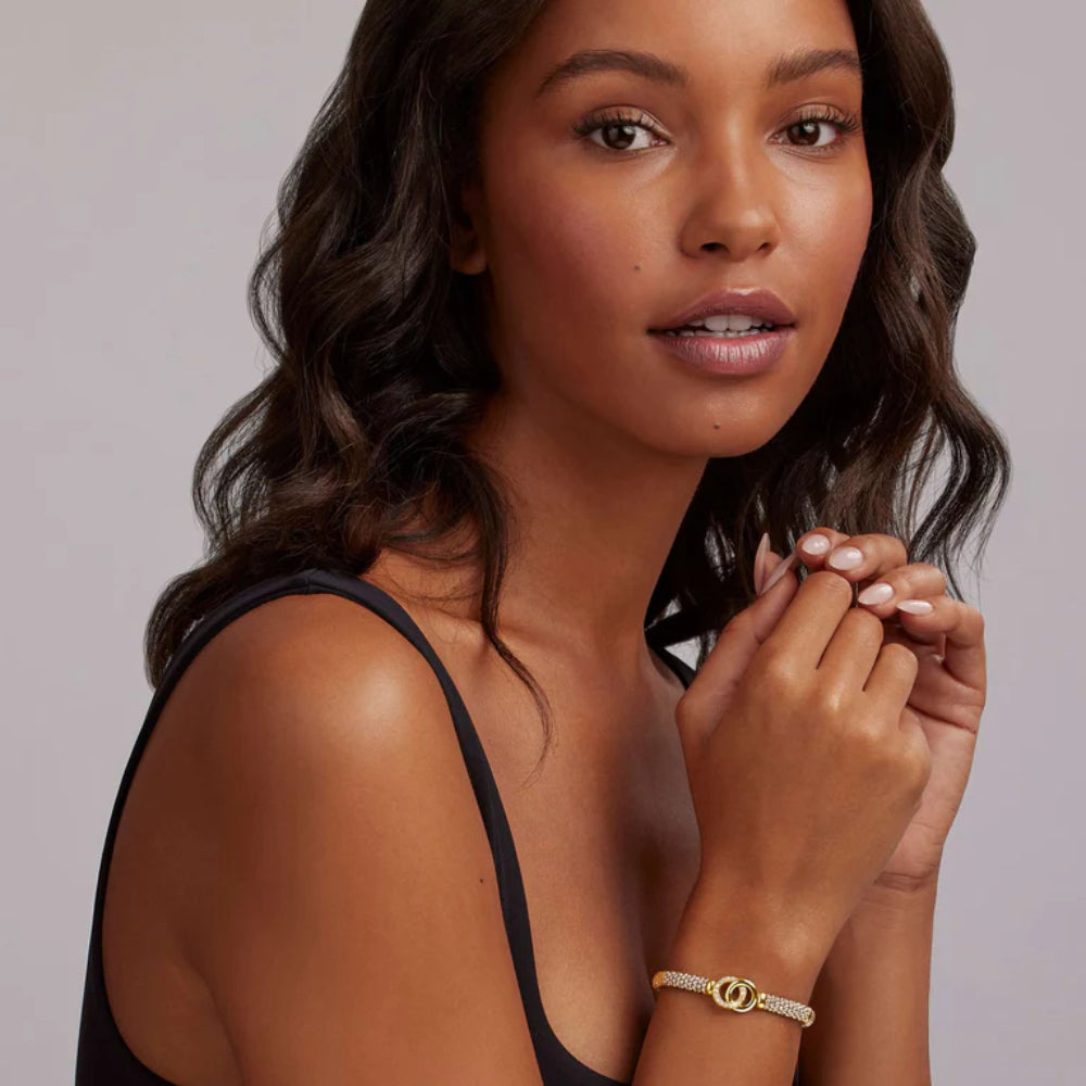 Lagos Two-Tone Interlocking Diamond Caviar Bracelet, 6mm