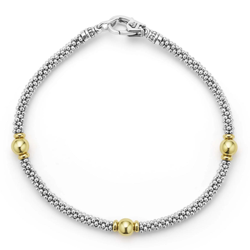 Lagos Signature Caviar Two-Tone Station Bracelet, 3mm