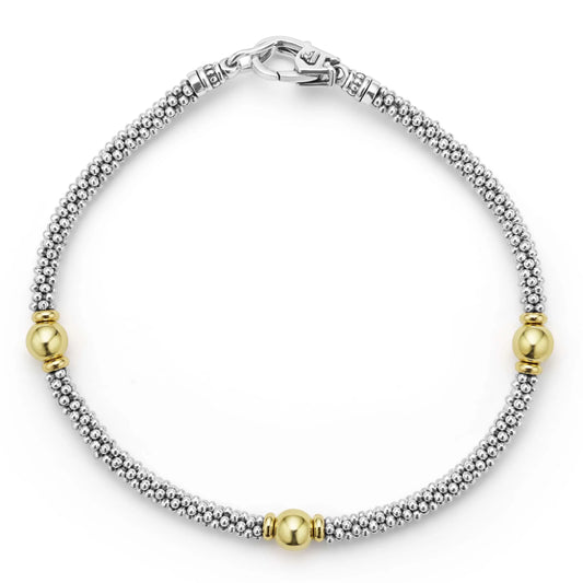 Lagos Signature Caviar Two-Tone Station Bracelet, 3mm