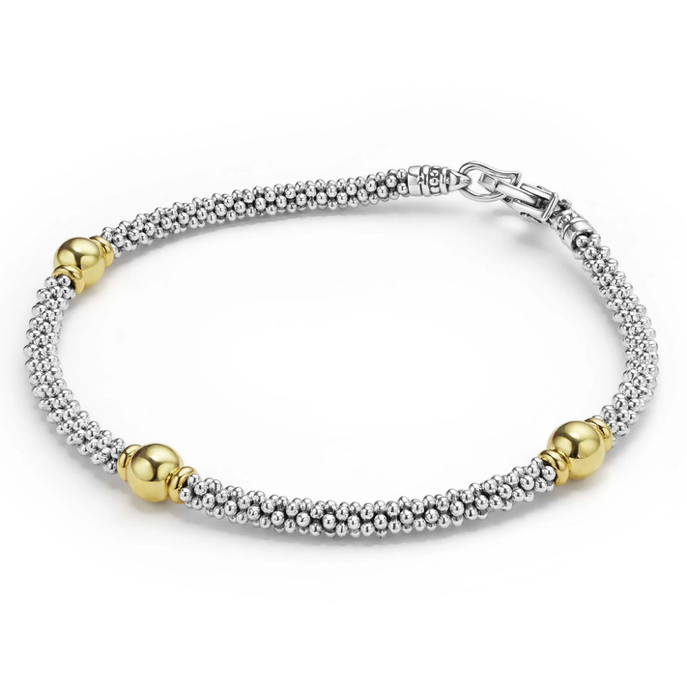 Lagos Signature Caviar Two-Tone Station Bracelet, 3mm