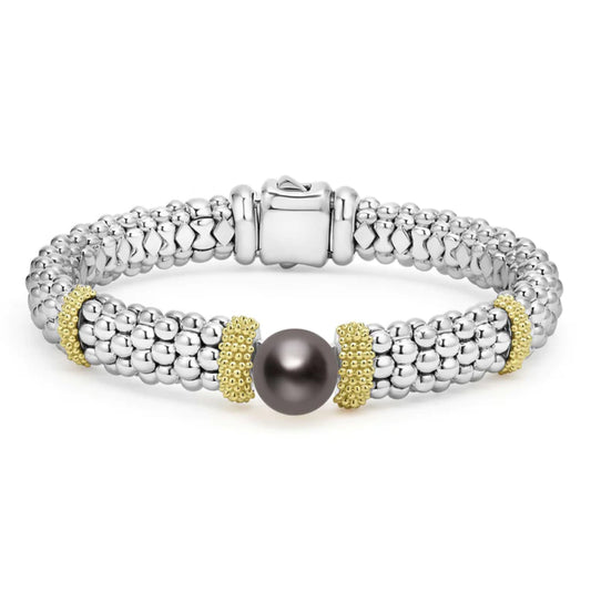 Lagos Luna Two-Tone Tahitian Black Pearl Caviar Bracelet, 9mm