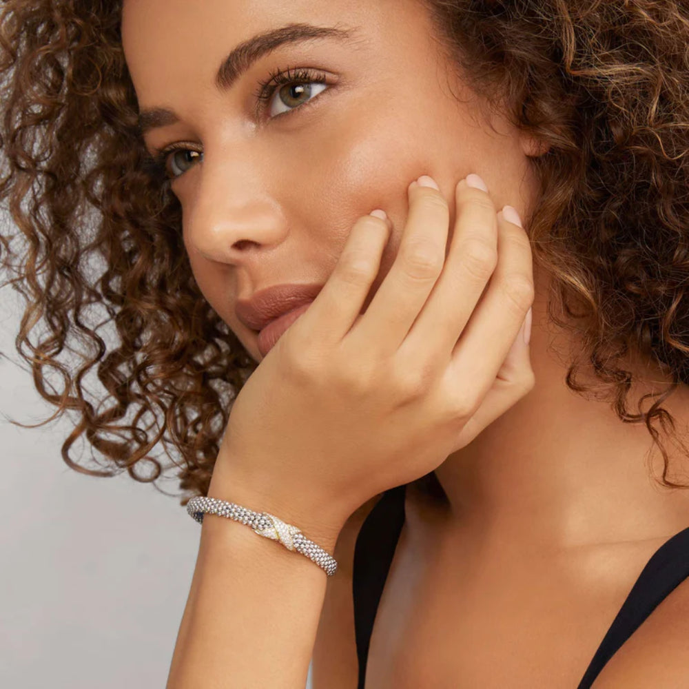 Lagos Embrace Two-Tone Diamond X Caviar Bracelet, 6mm