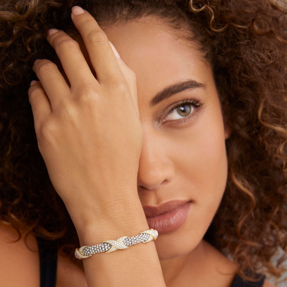 LAGOS Embrace Two-Tone Three Station Diamond X Caviar Bracelet