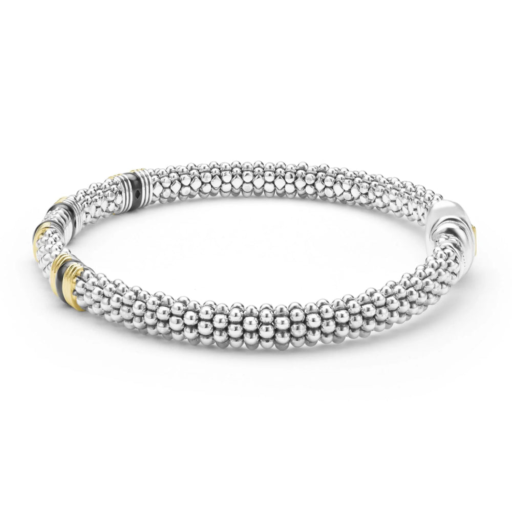 Lagos Black Caviar Two-Tone Black Ceramic Station Diamond Bracelet, 6mm