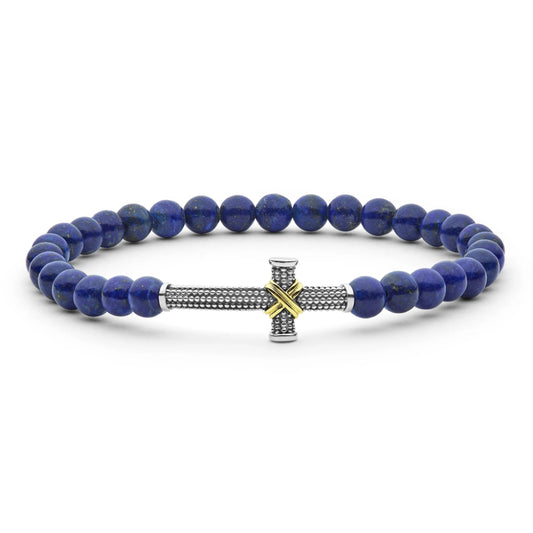 Lagos Anthem Two-Tone Caviar Cross Lapis Stretch Bracelet