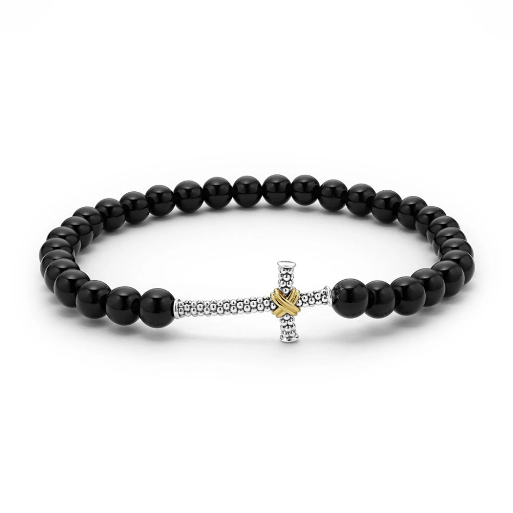 Lagos Anthem Onyx Cross Beaded Stretch Bracelet