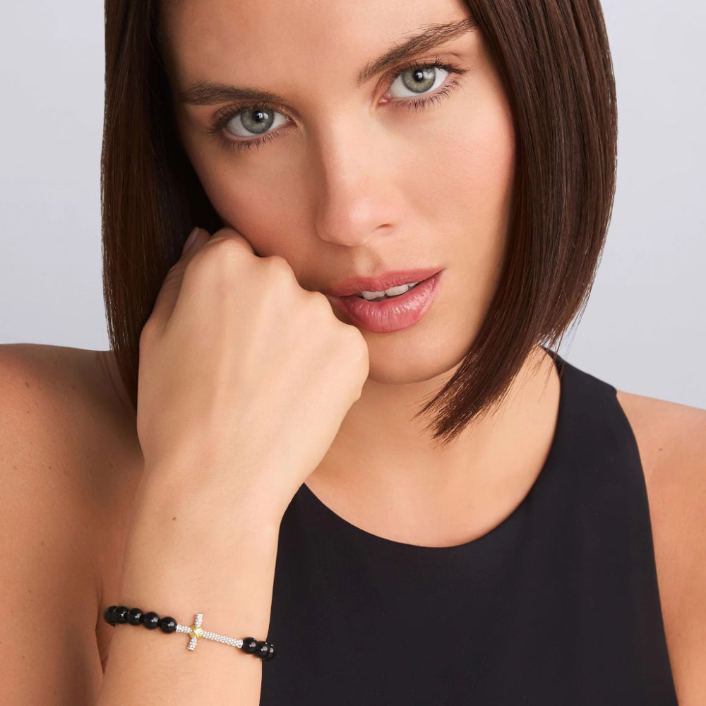 Lagos Anthem Onyx Cross Beaded Stretch Bracelet