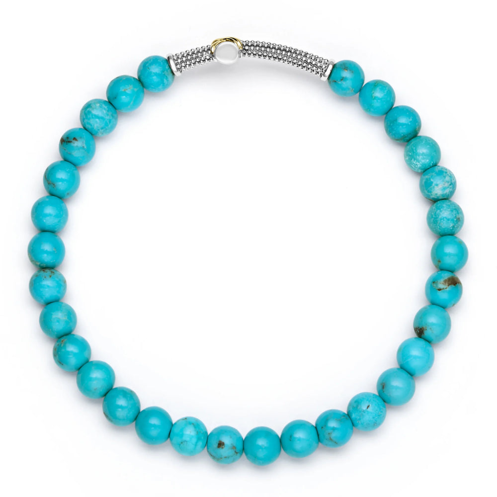 Lagos Anthem Two-Tone Caviar Cross Turquoise Stretch Bracelet