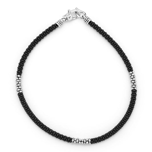 Lagos Black Caviar Three Silver Station Matte Ceramic Bracelet, 3mm