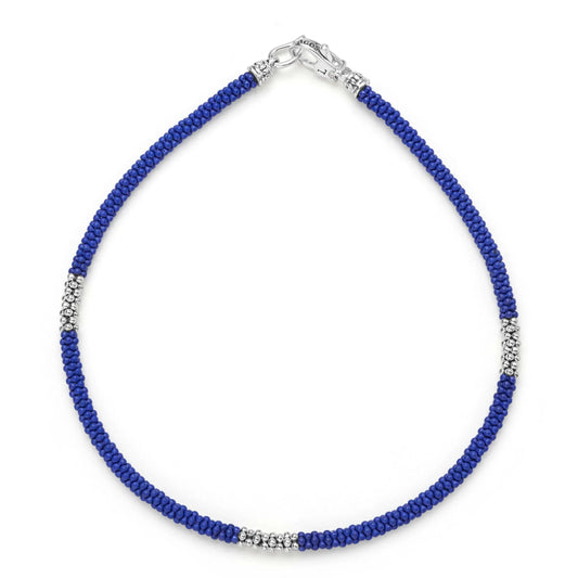 Lagos Blue Caviar Three Silver Station Matte Blue Ceramic Bracelet