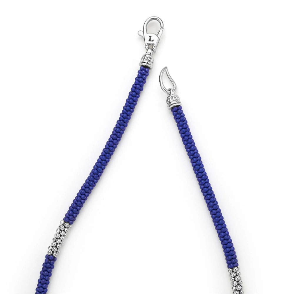 Lagos Blue Caviar Three Silver Station Matte Blue Ceramic Bracelet