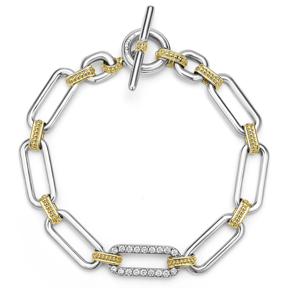 Lagos Signature Caviar Two-Tone Link Diamond Bracelet